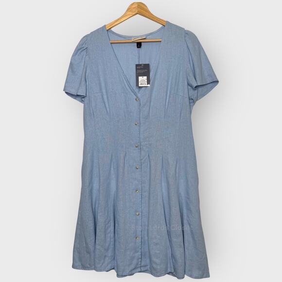 Universal Thread Medium Blue Short Sleeve V-Neck A-Line Dress Cottagecore Denim - Picture 1 of 9